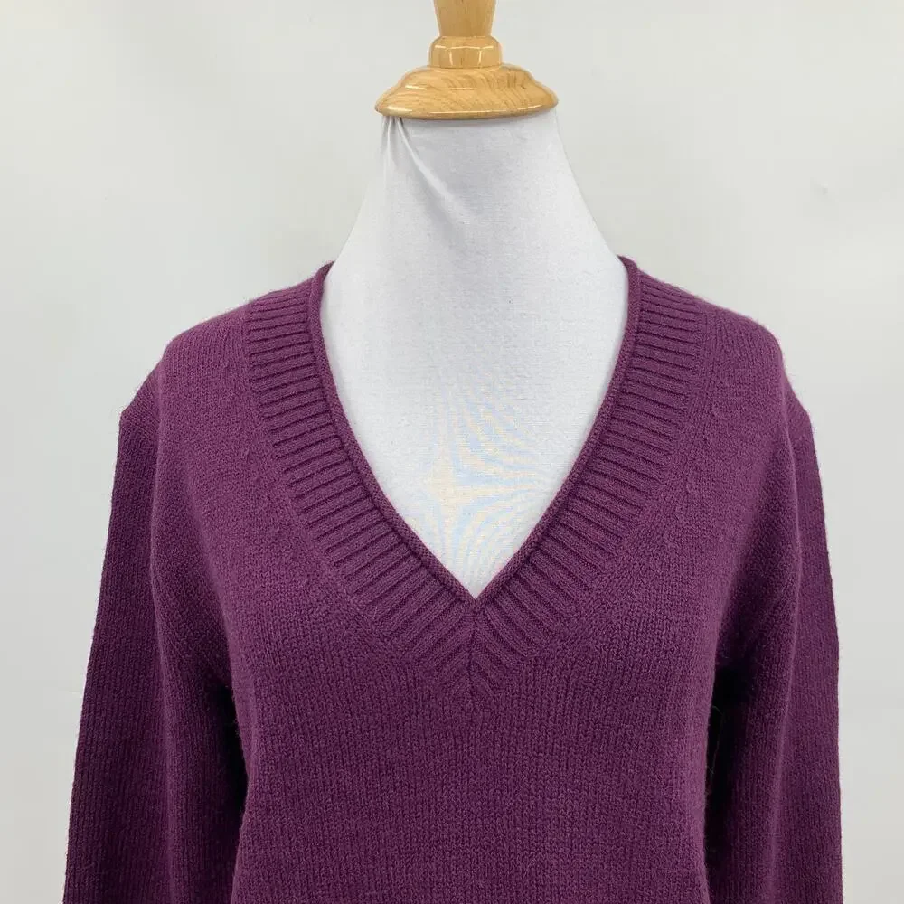 Banana Republic Sweater Womens S Small Hibiscus V Neck Knit Long Sleeve Pullover